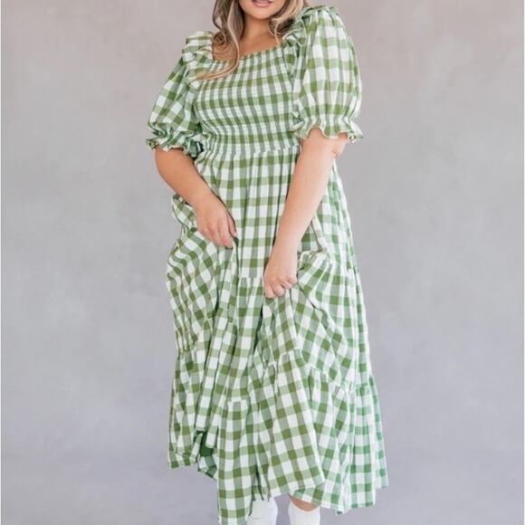 JessaKae Orchard Green & White Gingham Dress Cottagecore Prariecore Elastic | S - Picture 16 of 16